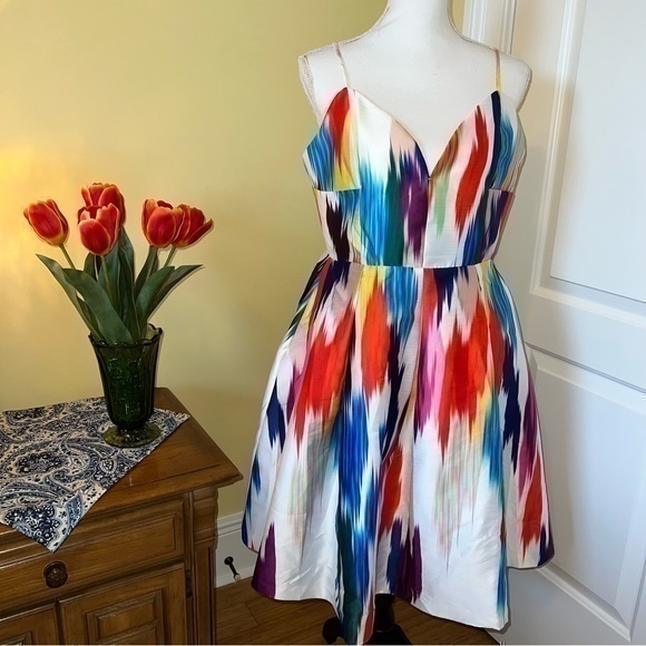 Gracia Colorful Watercolor Rainbow Sleeveless Fit and Flare Dress, NWT, Large - Picture 1 of 11